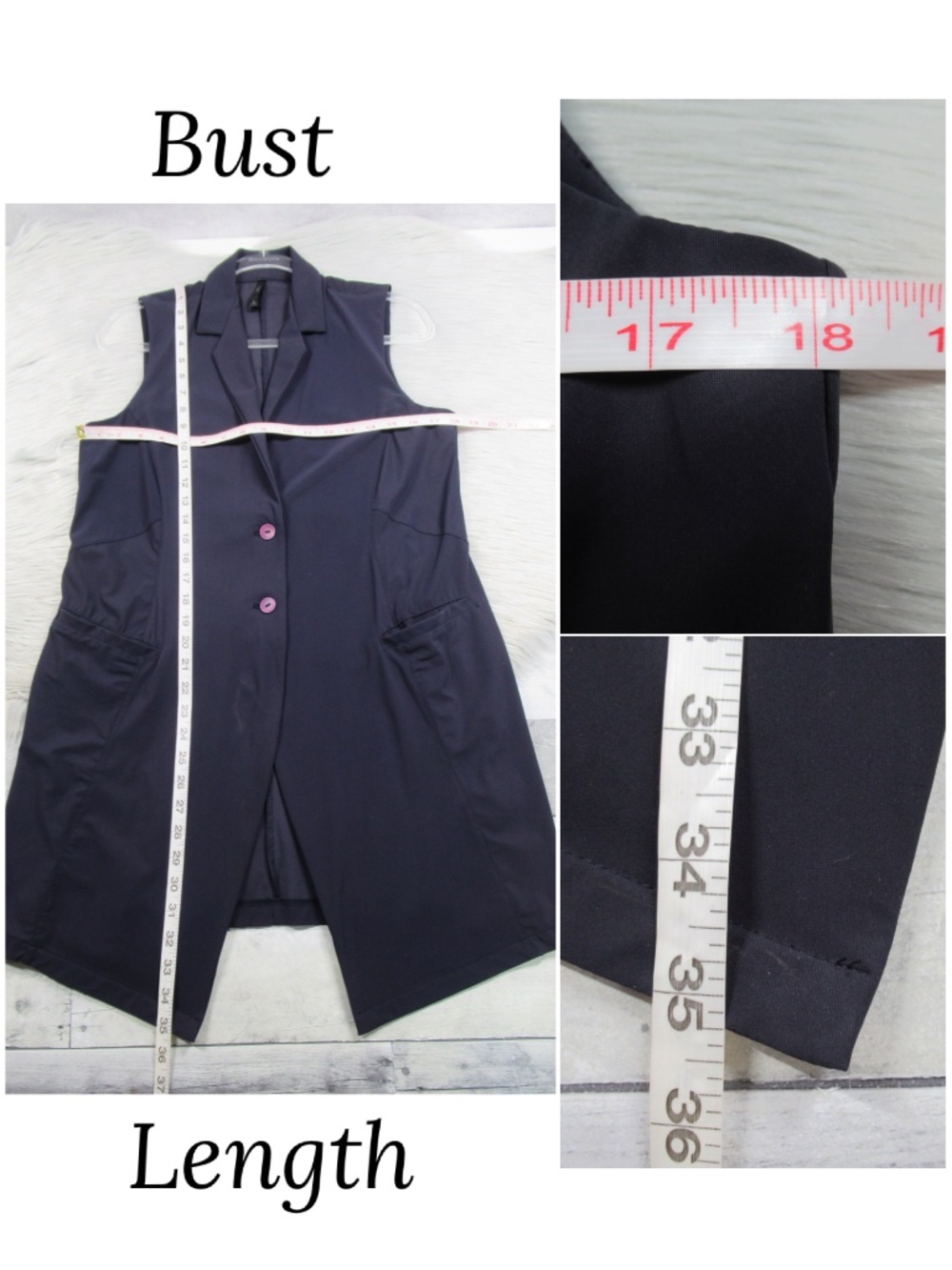 PORTO San Francisco Long Vest Sleeveless Jacket Italian Fabric Stretch 2 - Picture 11 of 12